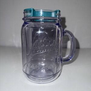 Aladdin Plastic Mason Jar Travel Mug Teal Green Lid Tumbler Insulated 20 oz
